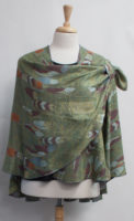Cashmere Reversible "Buckle" Shawl - Green Feather Print