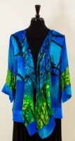Simply Silk - Blue-Green Silk Ruffle Front Open Kimono